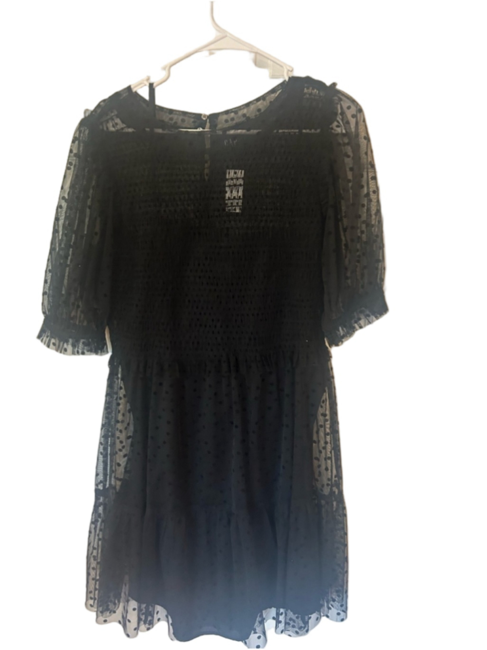 GAP Black Sheer Dotted Smocked Mini Dress